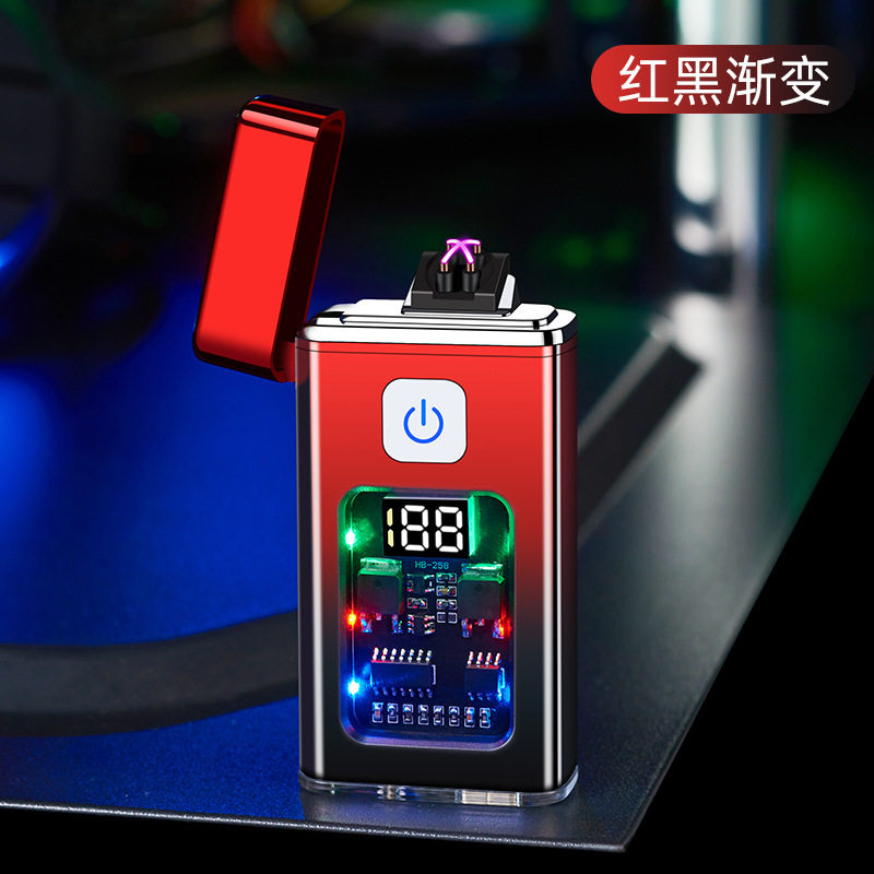 HB258高透明塑料套壳充电双电弧触摸感应打火机数字电量次数显示