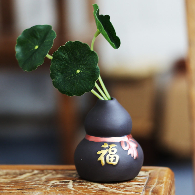 指尖小茶宠紫砂紫创意泥彩绘花瓶迷你禅意小号五花器摆件福