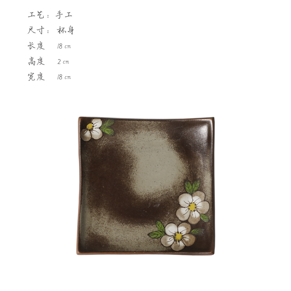 景德镇粗陶碗碟套装家用中式手绘雏菊釉下彩陶瓷餐具日式碗盘碗筷