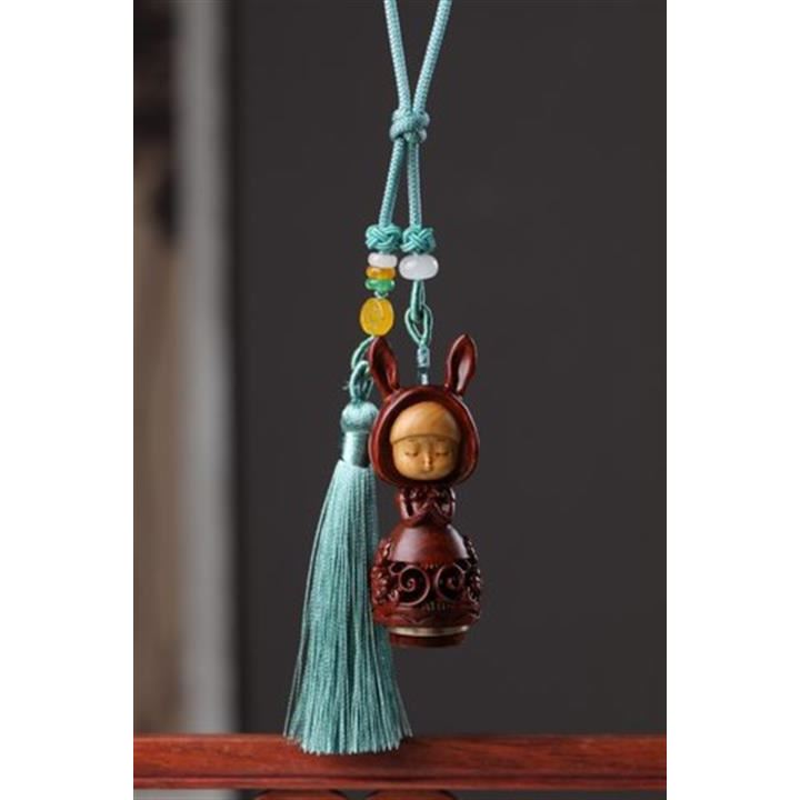 精雕挂件DIY手持流苏钥匙扣车吊坠质文玩手把件原创天然绿檀木