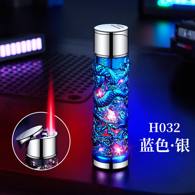 H032创意盘龙七彩闪光充气防风打火机龙柱个性潮礼品抖音快手爆款
