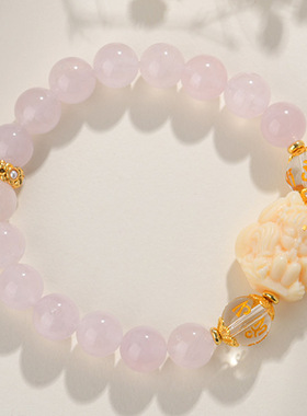 天然星光粉水晶九尾狐手链新中式原创清新女士新爆款手串饰品