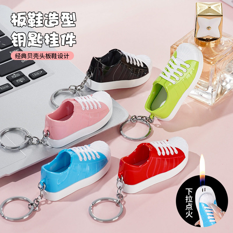 网红创意金属钥匙扣挂件时尚个性迷你帆布鞋充气打火机点火器