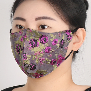 口罩女士冬季 保暖加棉厚护全脸大面罩防寒复古刺绣国风可水洗调节