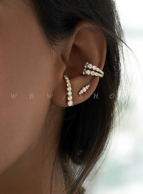 WBW 闪耀镀金耳骨夹随意个性时尚镶钻耳钉长款耳坠叠戴无耳洞耳夹