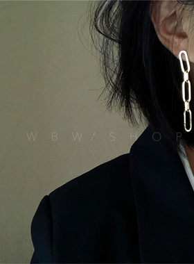 WBW 镂空长方形链条几何耳钉简约时尚欧美ins博主同款冷淡风耳环
