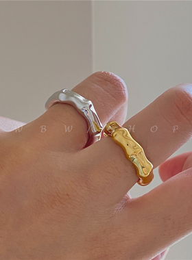 WBW BV同款竹节戒指质感镀金欧美ins网红同款个性时髦叠戴指环女