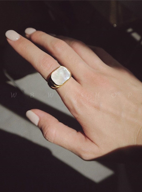 WBW欧美小众设计白贝母戒指ins网红冷淡风简约时尚镀金食指指环女