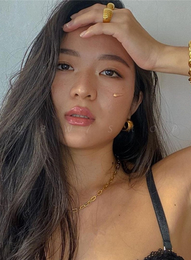 WBW 复古c型镀金耳环女欧美博主同款金属ins冷淡风耳钉时髦耳坠