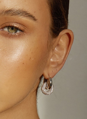 WBW 欧美镶钻圆圈耳环女时髦ins冷淡风耳钉百搭可拆卸双戴耳圈潮