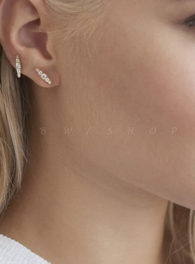 WBW 欧美气质简约镶钻锆石耳钉宝石复古耳骨夹ins小众饰品耳饰 女