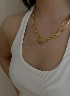 WBW 欧美双层叠戴链条质感项链ins设计感锁骨链不掉色简约百搭女