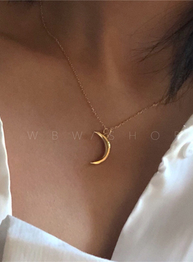 WBW S925纯银镀金欧美时尚博主同款精致小众特别月亮锁骨链项链