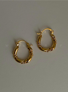 WBW圆环镀金小耳环日常百搭ins冷淡风质感螺旋扭曲极简耳钉耳圈女