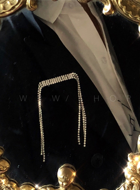 WBW时尚欧美百搭网红ins款超闪镶钻气质发夹一字边夹流苏胸针发饰