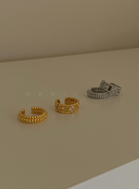 WBW万花筒圆点镶钻戒指四叶草简约质感欧美复古开口可调节指环 女