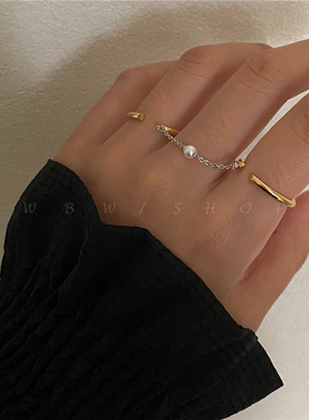 WBW 双环链条珍珠戒指质感简约个性百搭ins小众设计高级感指环女