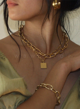 欧美夸张时髦粗链条金属造型BV潮搭配ins冷淡风秋冬项链手链男女