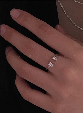 方块锆石开口戒指女 复古欧美可调节ins冷淡风叠戴百搭简约指环