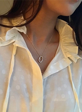 WBW s925纯银chic韩国设计不规则几何圆复古ins款时髦精致项链 女