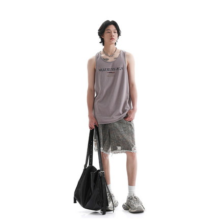 华夏印迹 夏季新款无袖t恤男简约复古重磅多色青年纯棉背心打底衫