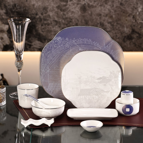 轻奢新中式摆台餐具套装变色紫