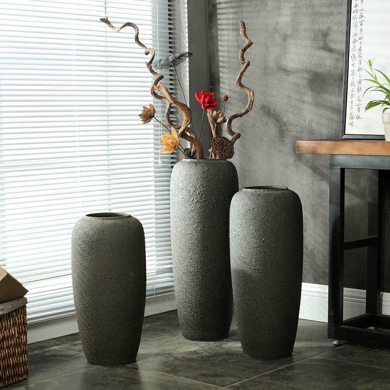 景德镇陶瓷落地粗陶大花瓶现代简约客厅电视柜干插花摆件复古陶罐