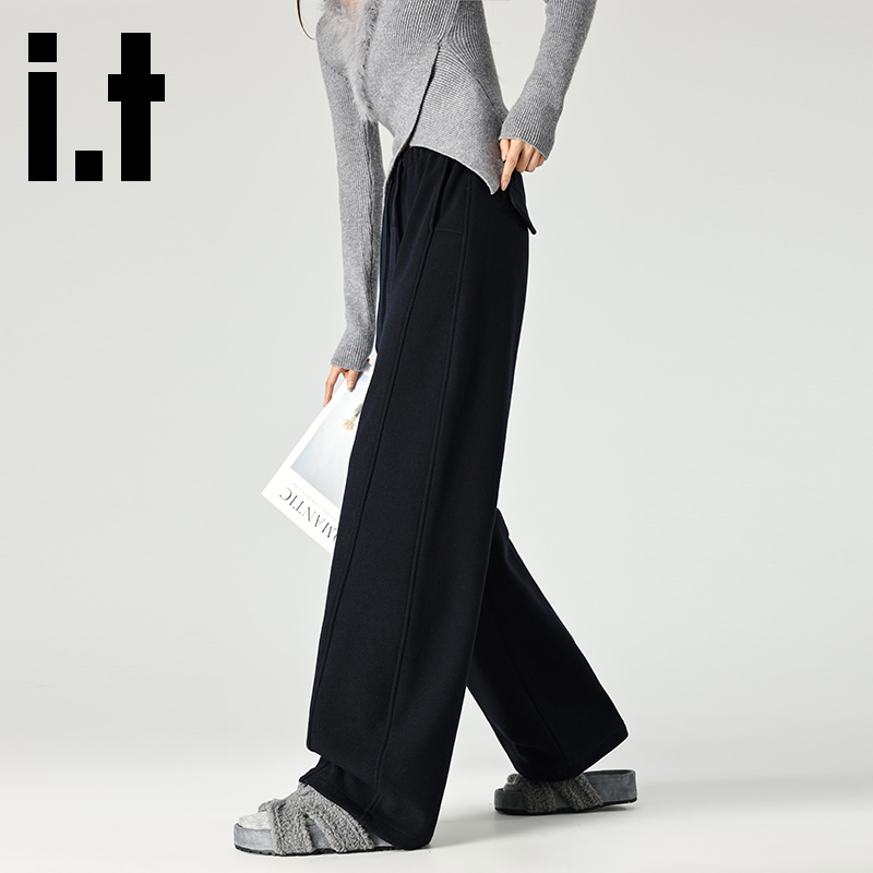 it黑灰色加绒加厚弯刀裤女秋冬季