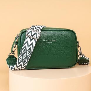 新款斜挎包女百搭时尚爆款单肩包真皮女士包包宽肩带手机包软皮包