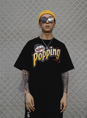 THE V BRAND国潮恶搞美式街头嘻哈街舞Popping宽松休闲短袖T恤