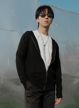 THE V BRAND原创潮牌街头潮流简约百搭纯色薄款羊毛连帽针织开衫