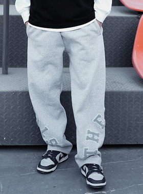 THE V BRAND加绒加厚Logo字体地毯绣拼贴街头风宽松休闲卫裤绒裤