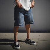 THE 街头宽松毛边水洗五分牛仔短裤 BRAND原创潮牌嘻哈街舞美式
