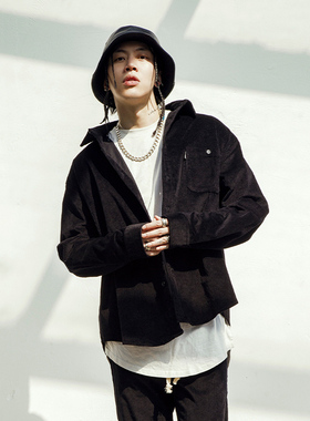 THE V BRAND原创国潮美式街头风嘻哈潮流宽松版型灯芯绒刺绣衬衣