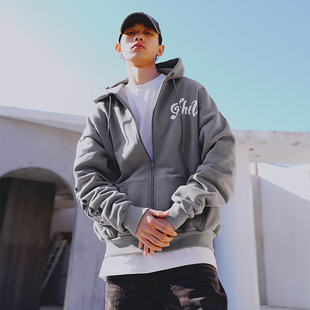 街头Boxy连帽卫衣男宽松复古青年休闲拉链帽衫 BRAND美式 THE