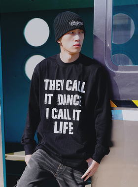 THE V BRAND美式嘻哈原创字母印花长袖T恤男春季休闲百搭宽松上衣