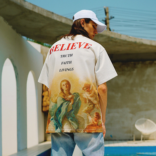 街头嘻哈T恤男西岸风圣母天使休闲短袖 BRAND原创美式 上衣 THE