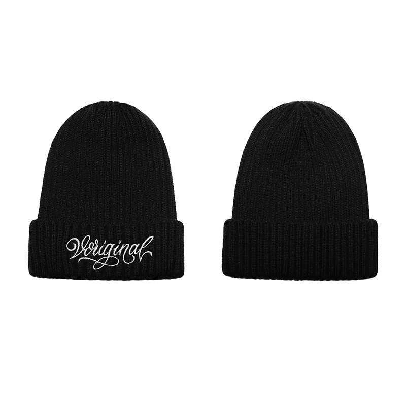 街头风花体字logo青少年毛线帽