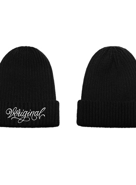 THE V BRAND街头风花体字Logo刺绣青少年休闲针织冬季保暖毛线帽