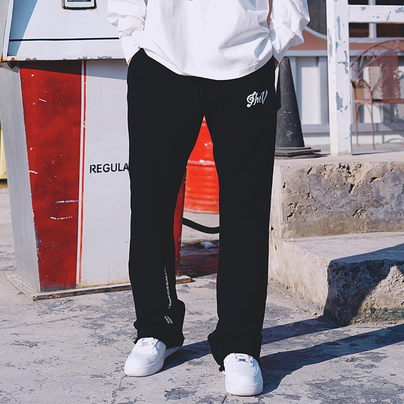 THE V BRAND原创街头微喇毛边散口休闲裤男纯色嘻哈百搭加绒棉裤,男装,休闲裤,淘宝优惠券,粉丝福利购,淘宝优惠卷