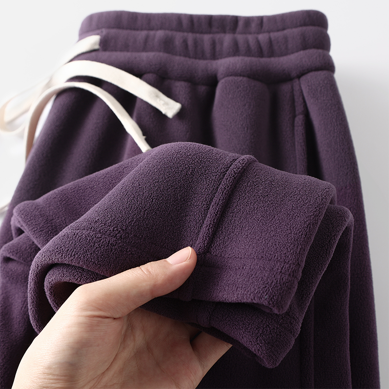 酱紫好看!秋冬双面奥粒绒直筒卫裤女紫色加绒加厚保暖休闲长裤