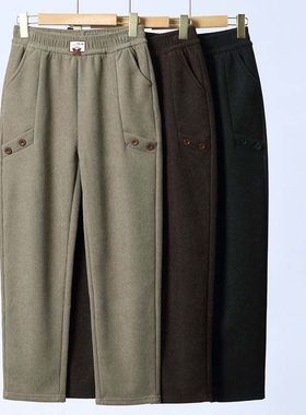 妈妈加绒裤子冬季外穿灯芯绒长裤女中老年加厚松紧高腰宽松保暖裤