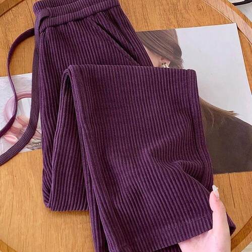 大码300斤灯芯绒直筒裤女秋冬2024新款高端气质慵懒雪尼尔阔腿裤