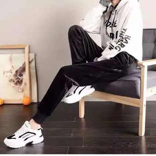侧条宽松百搭休闲卫裤 加绒加厚束脚哈伦裤 女秋冬新款 金丝绒运动裤