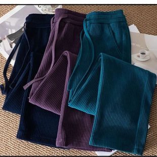 子 遮肉紫色灯芯绒裤 加绒加厚雪尼尔秋冬胖mm300斤阔腿裤 子女新款