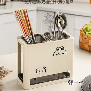 卡通不锈钢筷子笼2025新款分格沥水筷子筒家用筷笼筷子勺子收纳筒