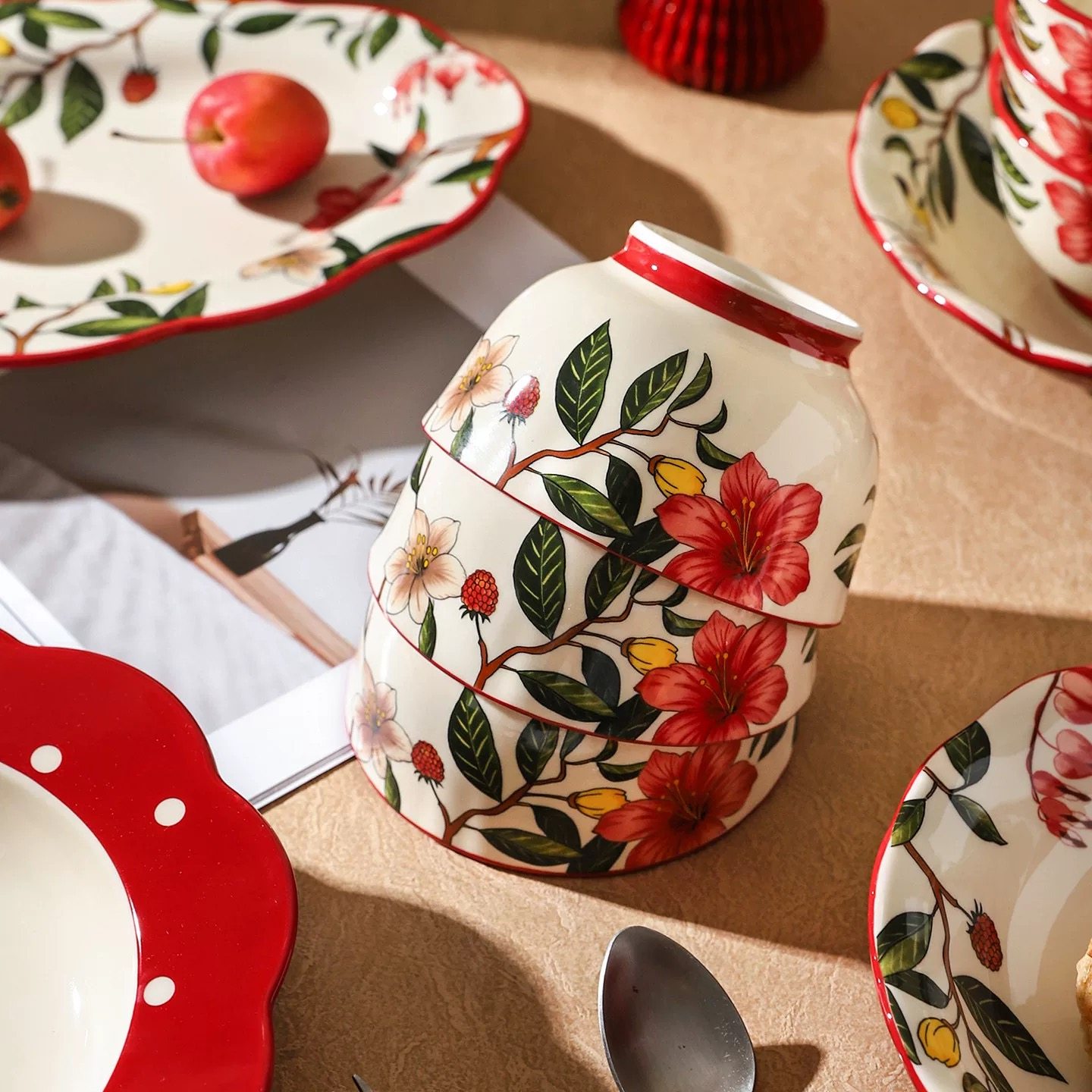 树莓花开米饭碗家用高级陶瓷复古