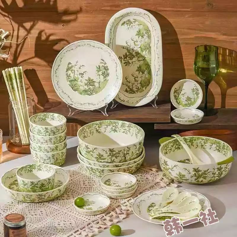 铃兰花陶瓷餐具碗碟套装家用饭碗面碗汤碗菜盘子鱼盘搬家乔迁送礼