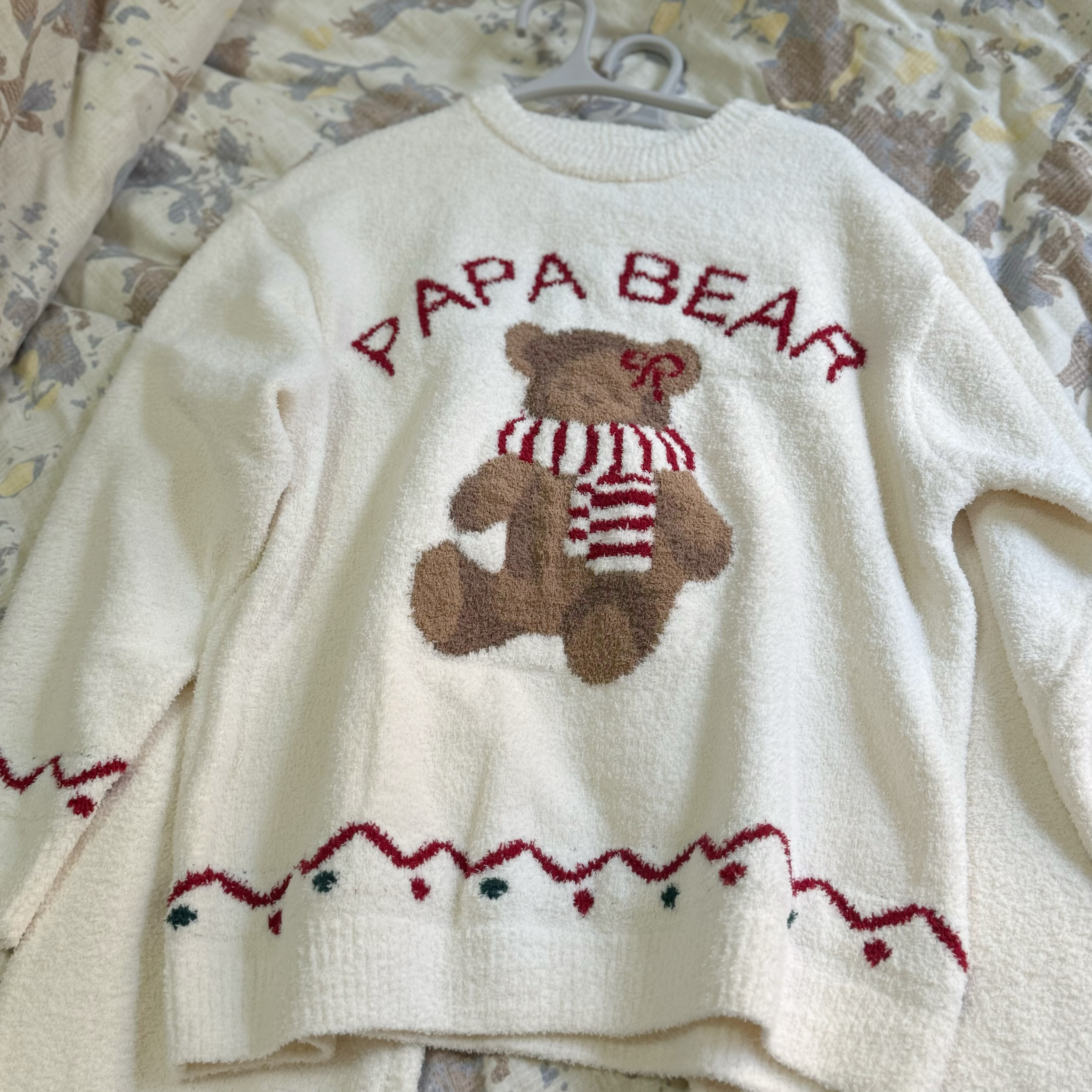 新年圣诞围巾小熊软绵绵半边绒加厚保暖套头长袖长裤家居服睡衣