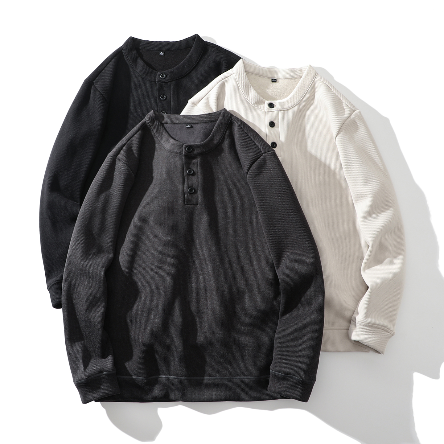 日系男士扣子套头卫衣秋冬季长袖